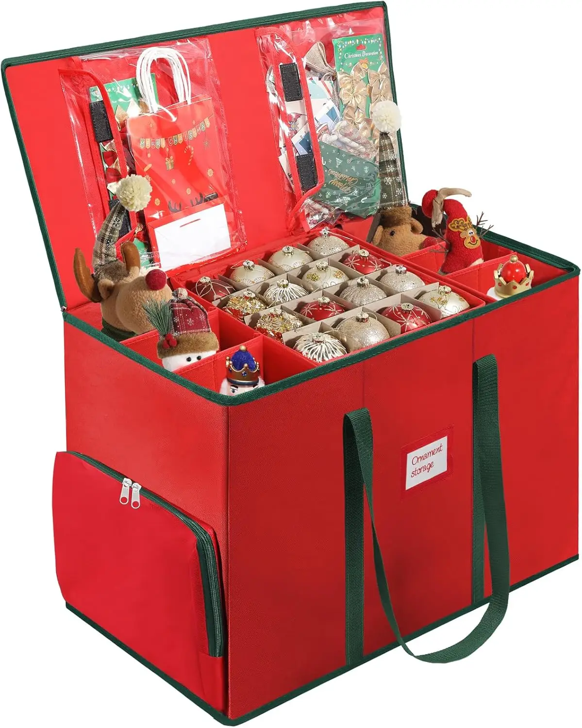 

Large Christmas Ornament Storage Box with Adjustable Dividers, 5 Trays for 73 Decorations, Foldable Design