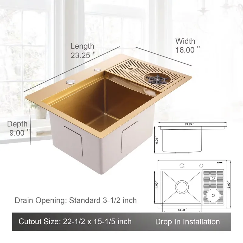 304 Stainless Steel, Black, Embedded Kitchen Sink Worktop with a Single-bowl Countertop Sink Featuring a Cup-washing Device.