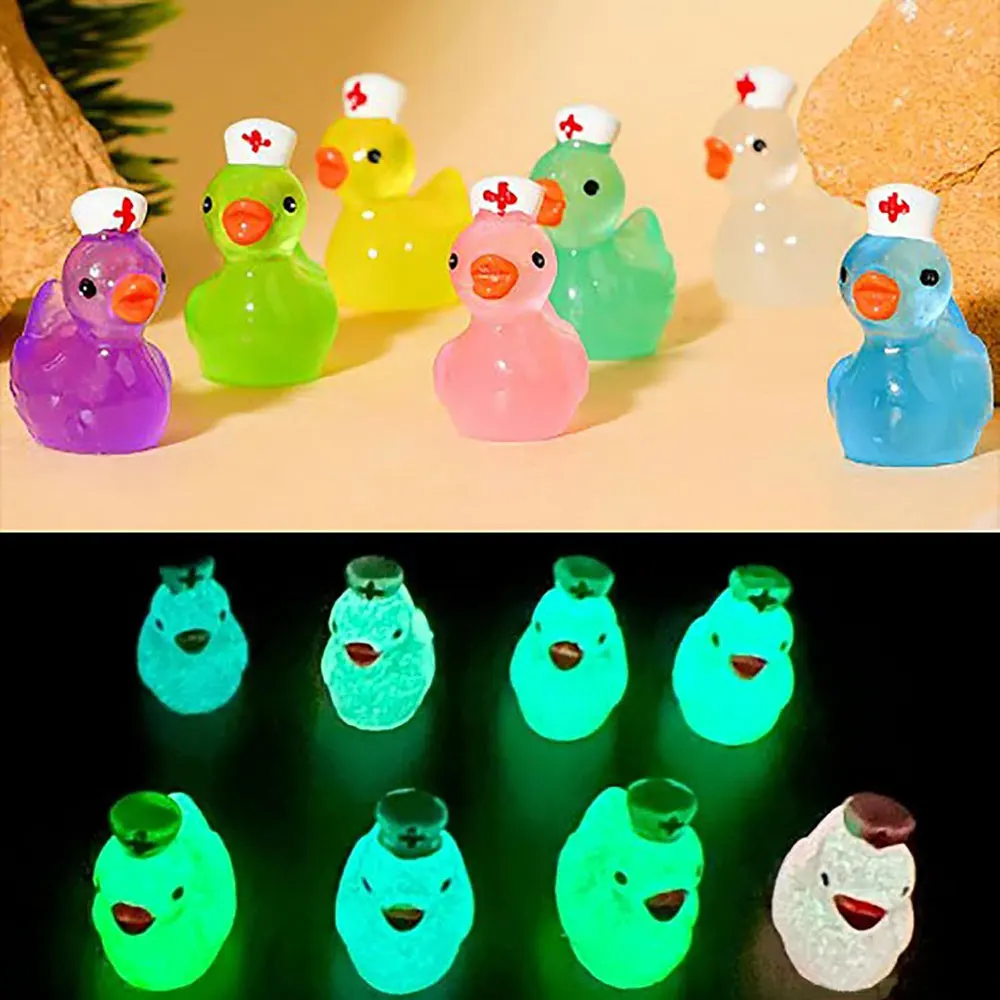 5/10Pcs Glow in Dark Nurse Duck Figurine Fairy Garden Decor DIY Micro Landscape Fluorescent Night Light Miniature Accessories