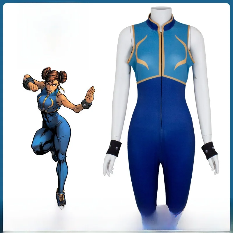 2024 ستريت فايتر 6 تشون لي بدلة تنكرية لمرحلة الهالوين تنورة متوسطة الطول من القطن الدافئ بشق عالي