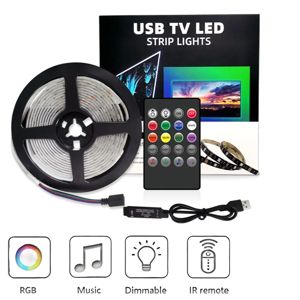 Ultra Bright Colorful LED Strip Lights with Music Sync 5V USB Powered Dynamic RGB Modes for TV Backlight Bedroom Bar Ambiance