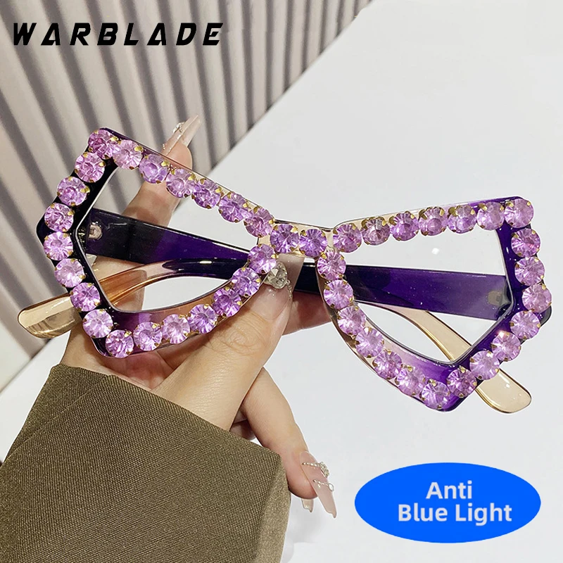 

New Hip Hop Anti Blue Light Glasses Women Butterfly Glasses Fashion Optical Diamond Studded Ornamental Oversize Frame Eyeglasses