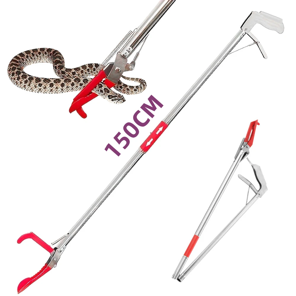 150CM Snake Tongs Collapsible Grabber Professional Reptile Snake Catcher Serrated Anti-Slip Wide Jaw Handling Tool Rubbish Clip