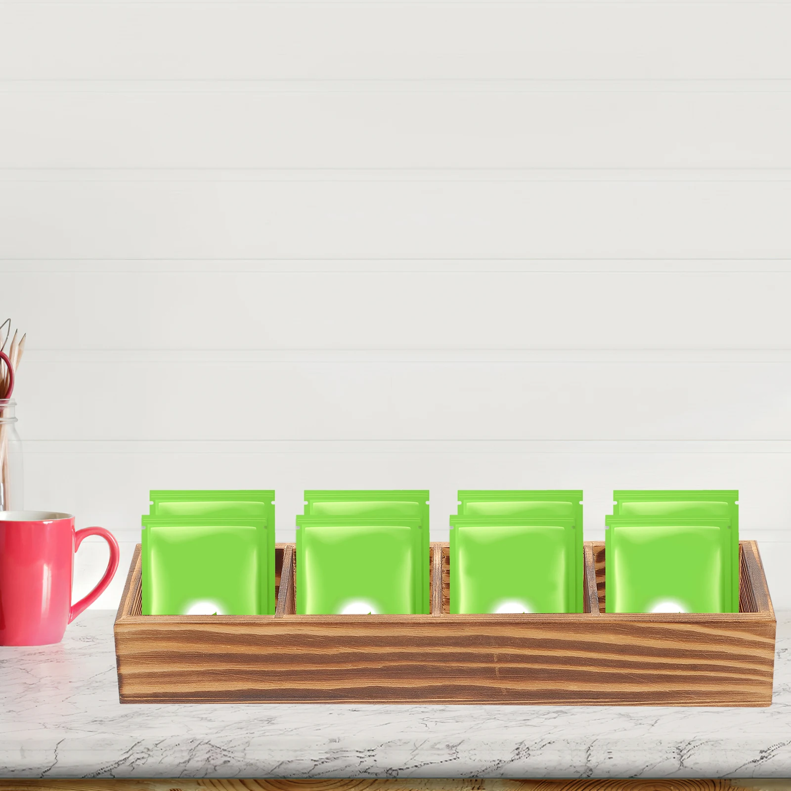 

Vintage Style Wooden Coffee Bag Bag Storage Box Desktop Tea Organizer Smooth Edges Household Sugar Packet Holder For Home Cafe