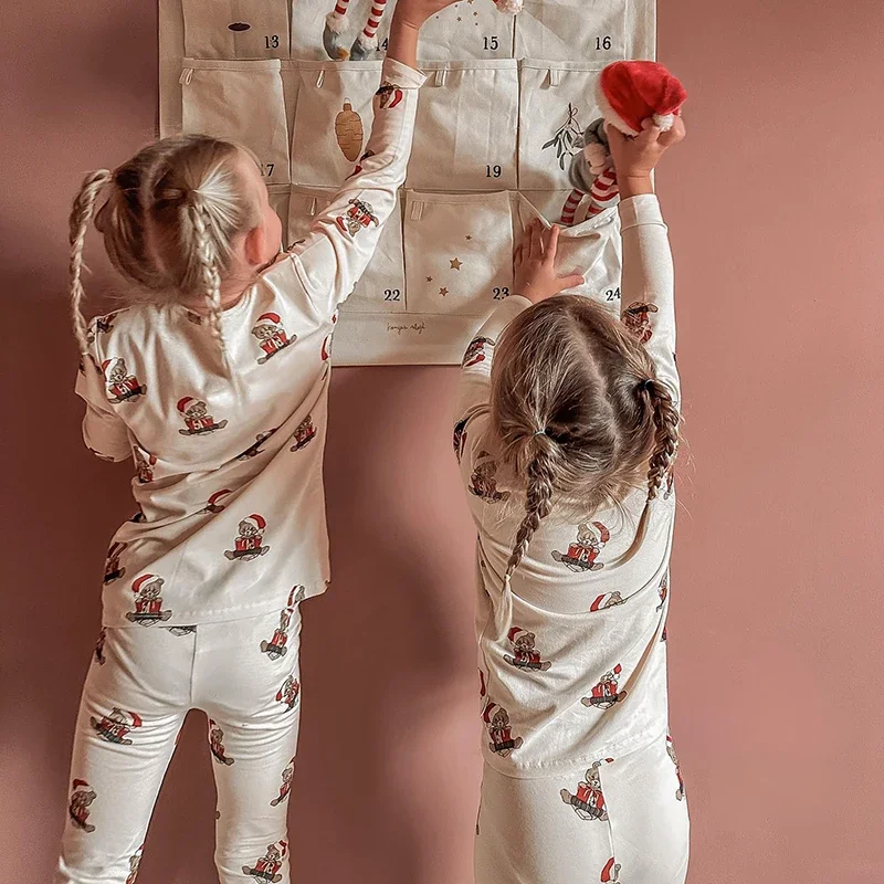 KS Chirstmas Kids Sleepwear Pyjamas Long Sleeve Pants Boy Girl Cartoon Printed Cotton Soft Fabric Loungewear Children's Clothing