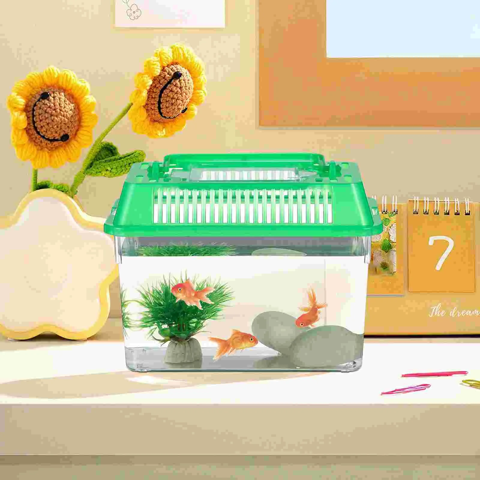 4 Pcs Portable Fish Tank Pet Box Plastic Aquarium Reptile Feeding Toys Handheld Climbing Container Baby Kids Vacuum