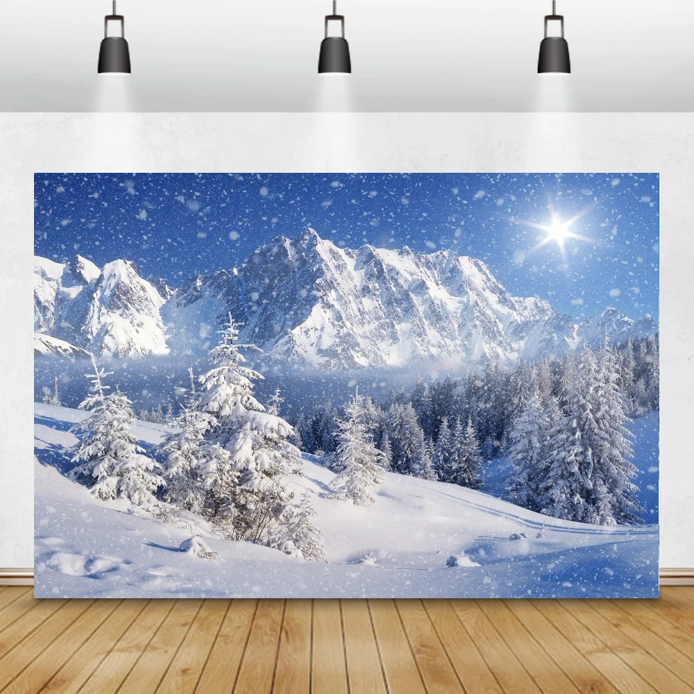Dreamy ฤดูหนาว Photophone ป่าต้นสนหิมะภูเขาภายในบ้าน Decro การถ่ายภาพฉากหลังภาพพื้นหลัง Photozone