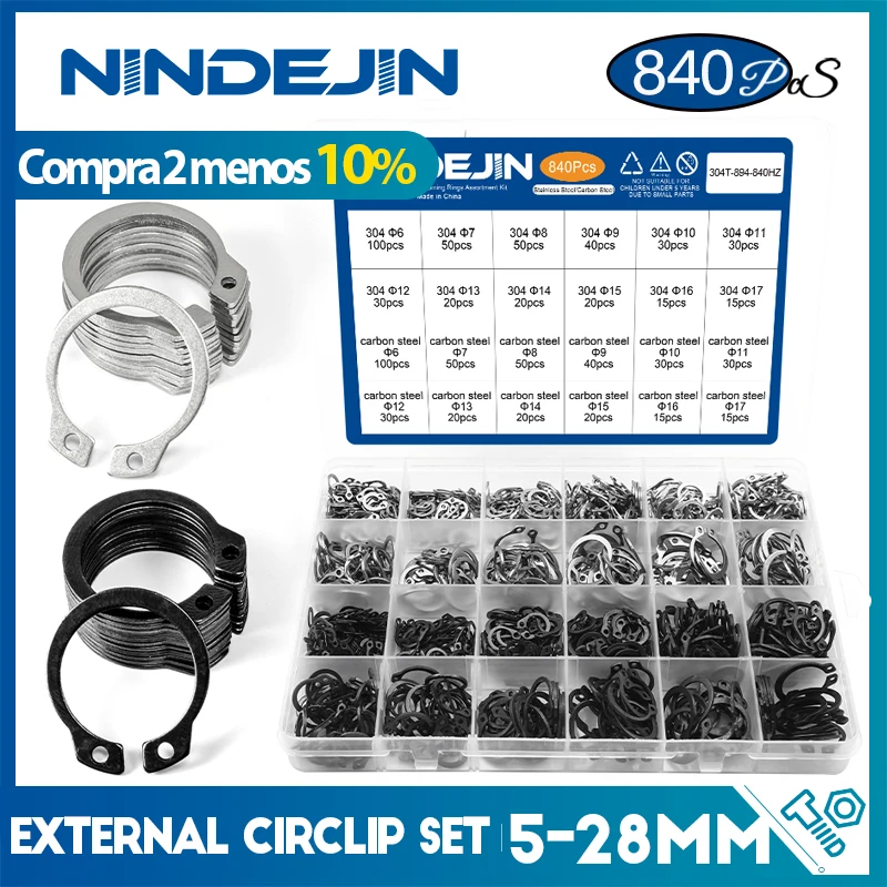 Anel de retenção de snap externo do circlip do grampo de nindejin c conjunto de aço carbono 5-28mm conjunto de anel de retenção para o eixo