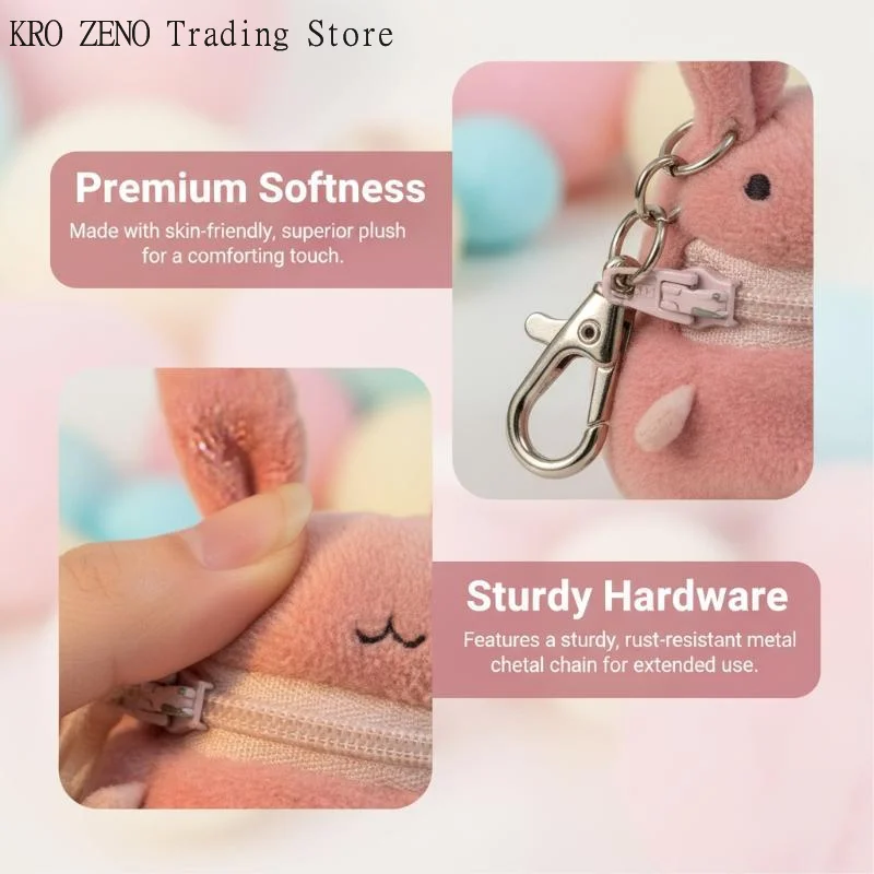 Mini Pink Fluffy Rabbit Coin Purse Keychain Bag Charm Cute Cartoon Headphone Case Storage Bag Gift Creative Festival Supplies