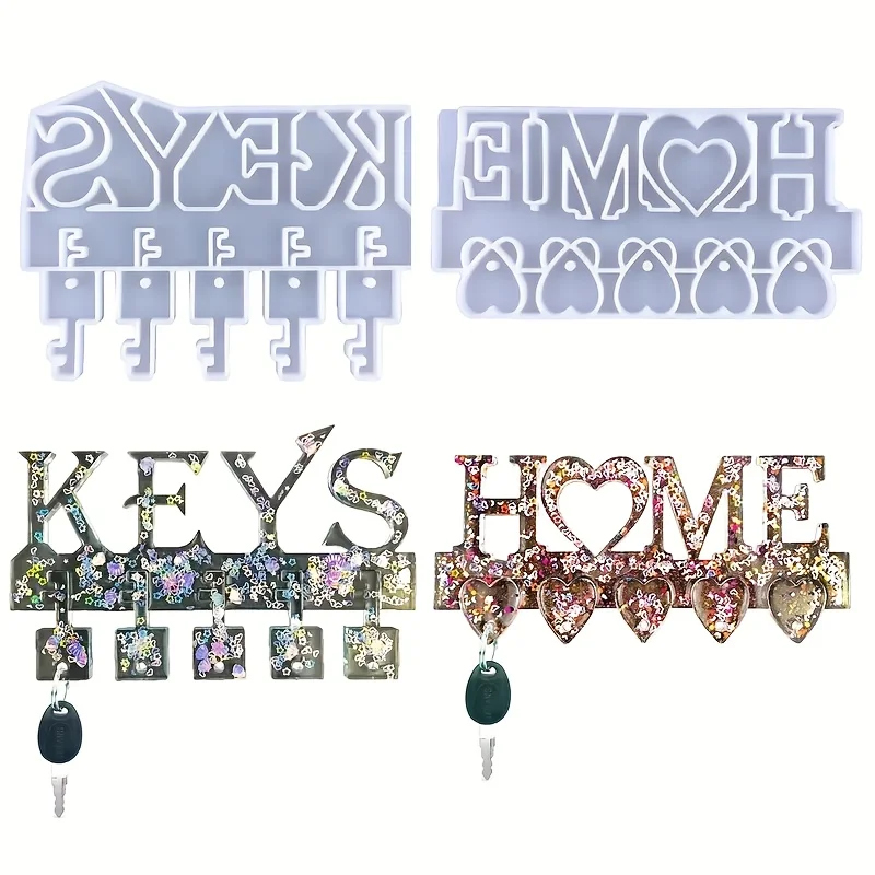 2-teiliges Set HOME+KEYS Silikon-Schlüsselanhänger-Formen, Harzgussformen, Wanddekor-Harzformen, Schlüsselanhänger-Anhänger-Harzformen