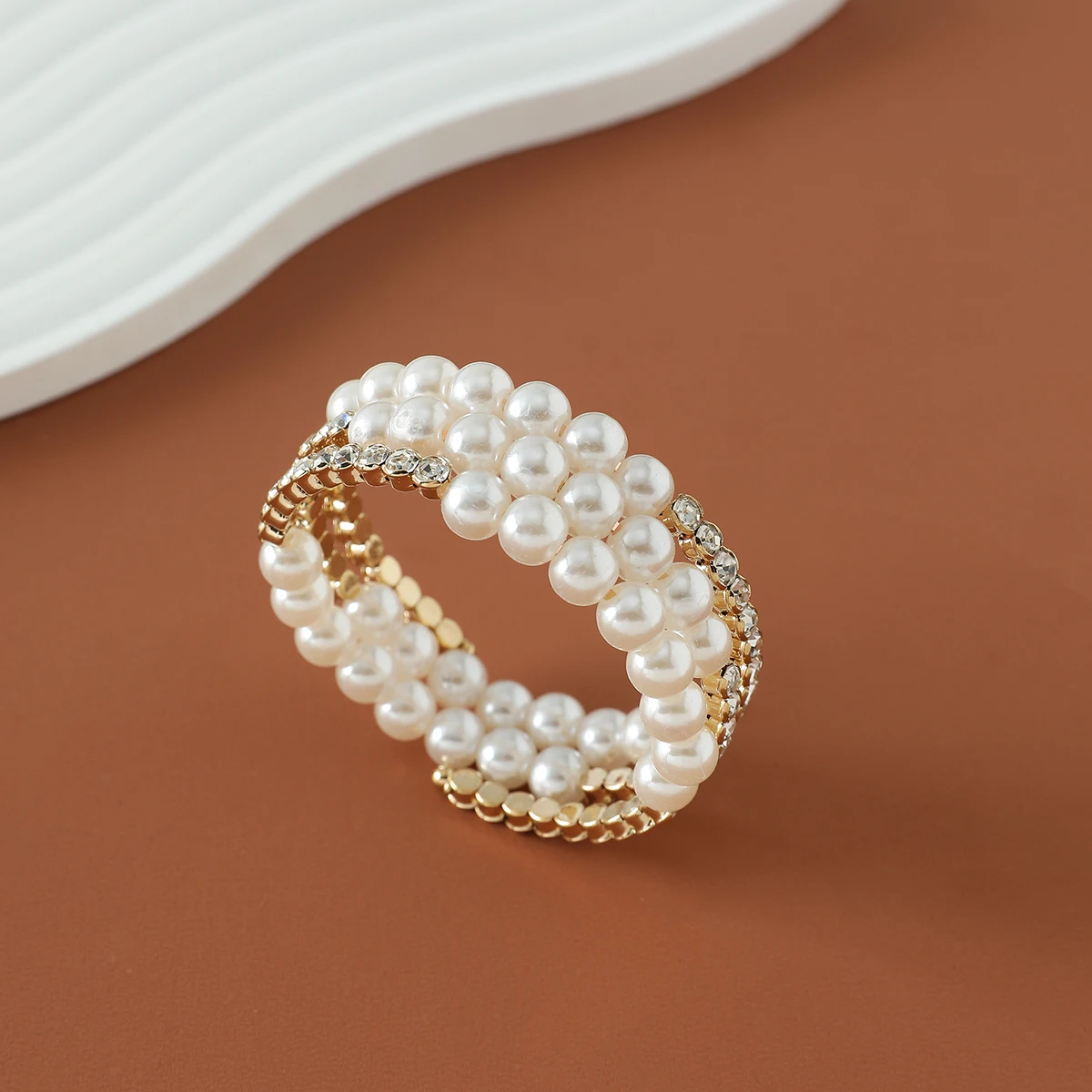 Luxury Bridal Cuff Bracelet 3 Row Rhinestone Pearl Bracelet For Women Wedding Party Jewelry Hand Accessories Gifts For Girls