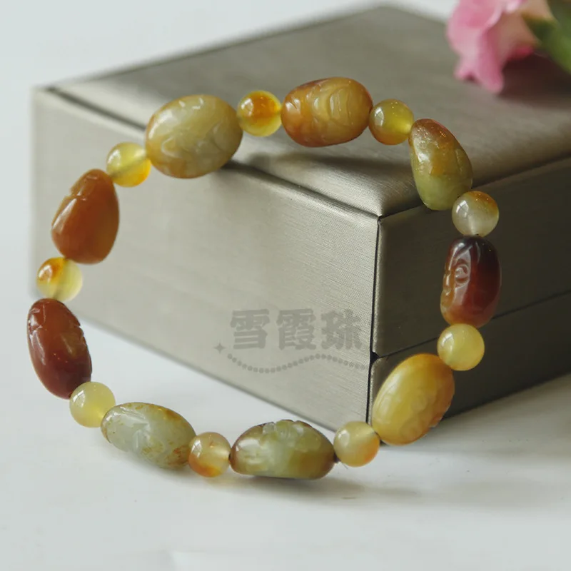 

Hetian with Gold Sprinkles, Leather Color Luo Han Jade Bracelet Men and Women, Jewelry