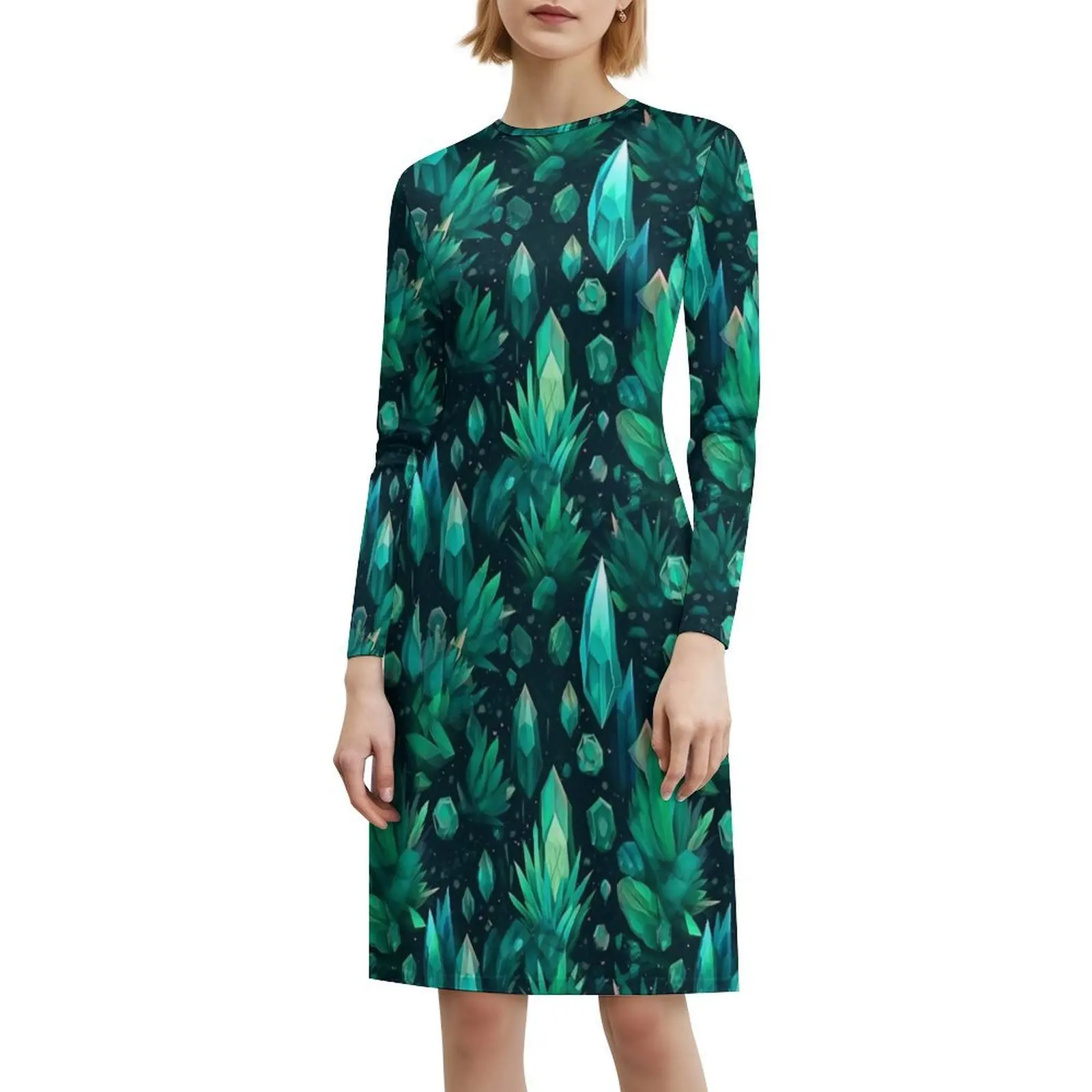 حقول الزمرد فستان عطلة مثير للنساء شاطئ حفلة عيد ميلاد فستان قصير كريستال الزمرد الأخضر ورقة عصارية امرأة