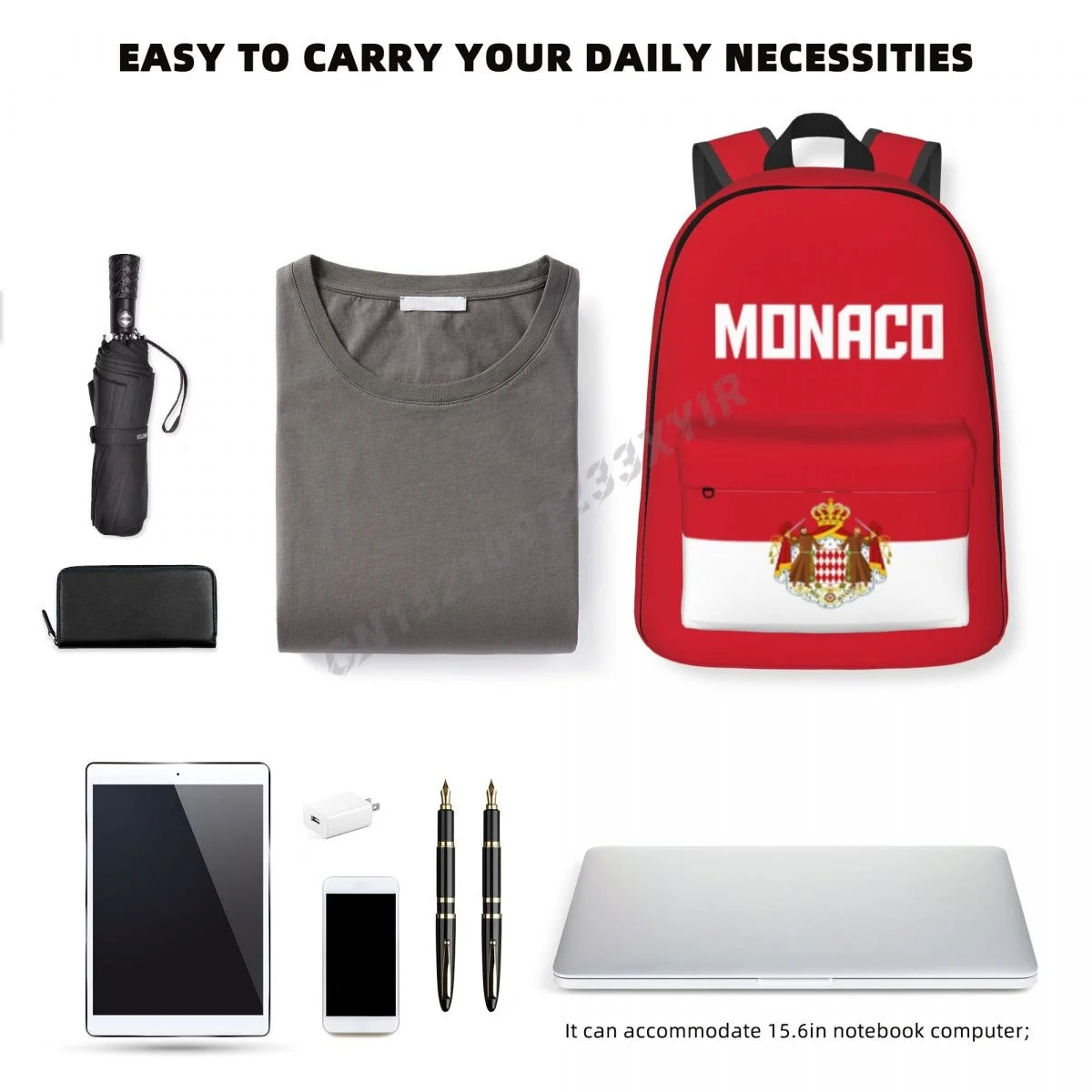 Unisex Backpack Monaco Flag Monacan Stitch Schoolbag Messenger Bag Case Laptop Travel Bag Mochila Gift