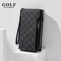 Portefeuille long en cuir de golf pour hommes, pochette masculine, sac à main, sac de poignet, carte de crédit, sac à main d'évaluation, pince à billets, minimaliste