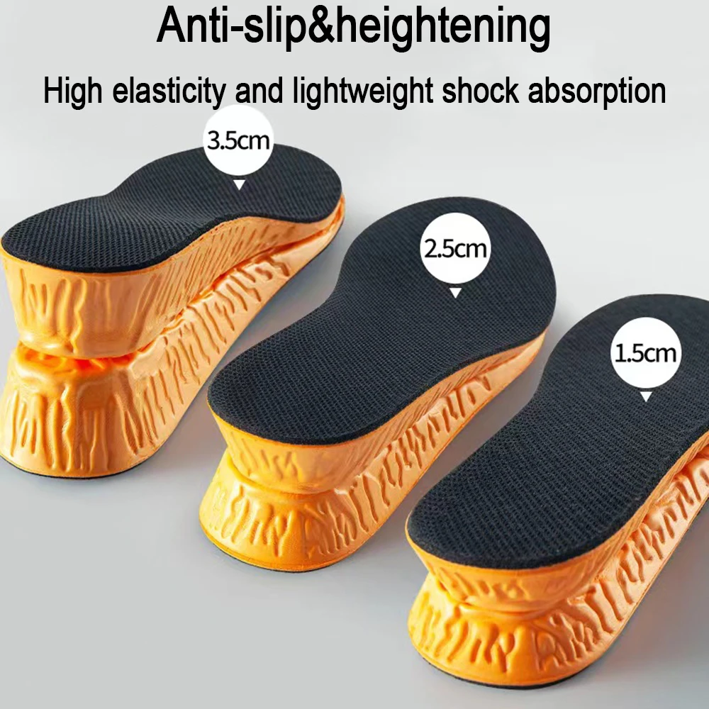 1.5-3.5cm Invisible Height Increase Sport Insoles Orange EVA Memory Foam Shoes Sole Pad Breathable Comfortable for Men Feet Care