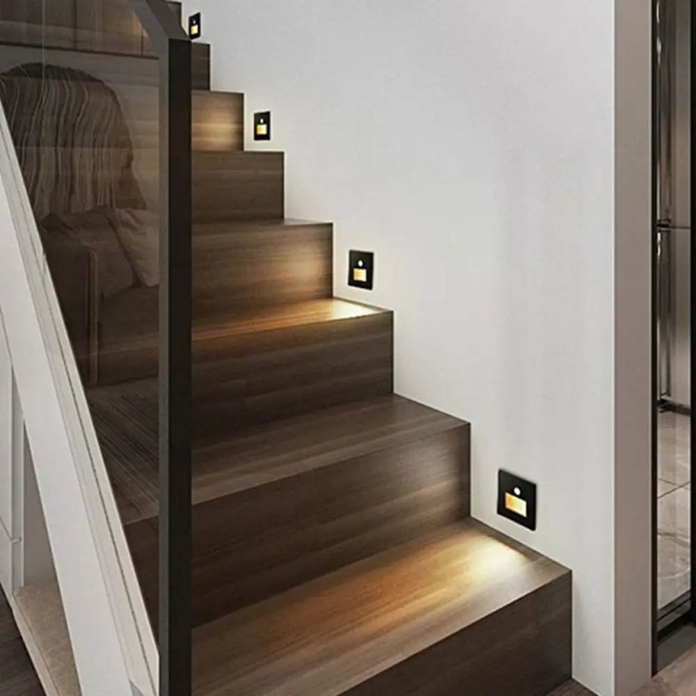 2 Pcs Stair Case Light Recessed Led Wall Lamp Corridor Lighting Step Lamp PIR Motion Sensor Night Light Wall Lighting