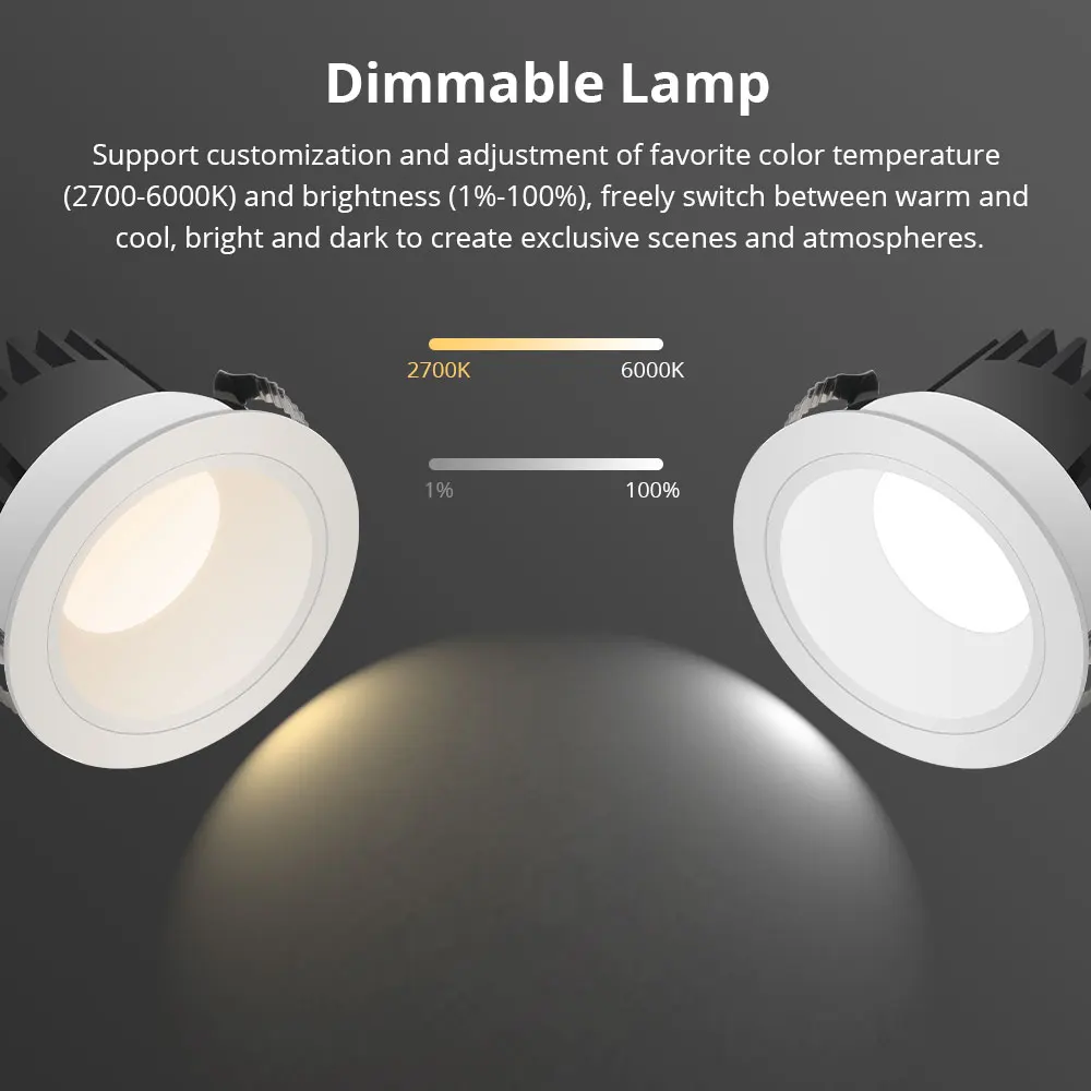 Zemismart Zigbee LED النازل IP44 CCT 12W ضوء عكس الضوء المضادة للوهج 60 درجة شعاع زاوية يعمل مع تطبيق Tuya Smart Life