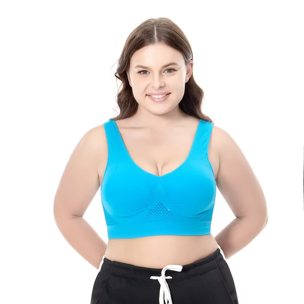 S-6XL calado para mujer, Sujetador deportivo para Fitness, Yoga, chaleco para correr, ropa interior, Tops cortos acolchados, ropa interior sin aros, sujetadores superiores para gimnasio