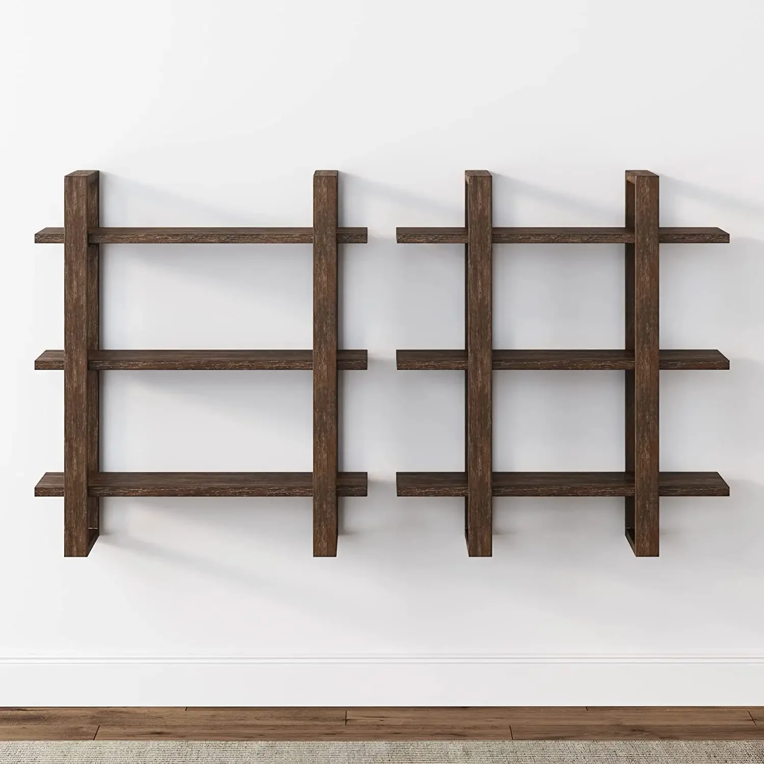 Solid wood floating wall bookshelf 3 layer display shelf wooden home decoration modular shelf