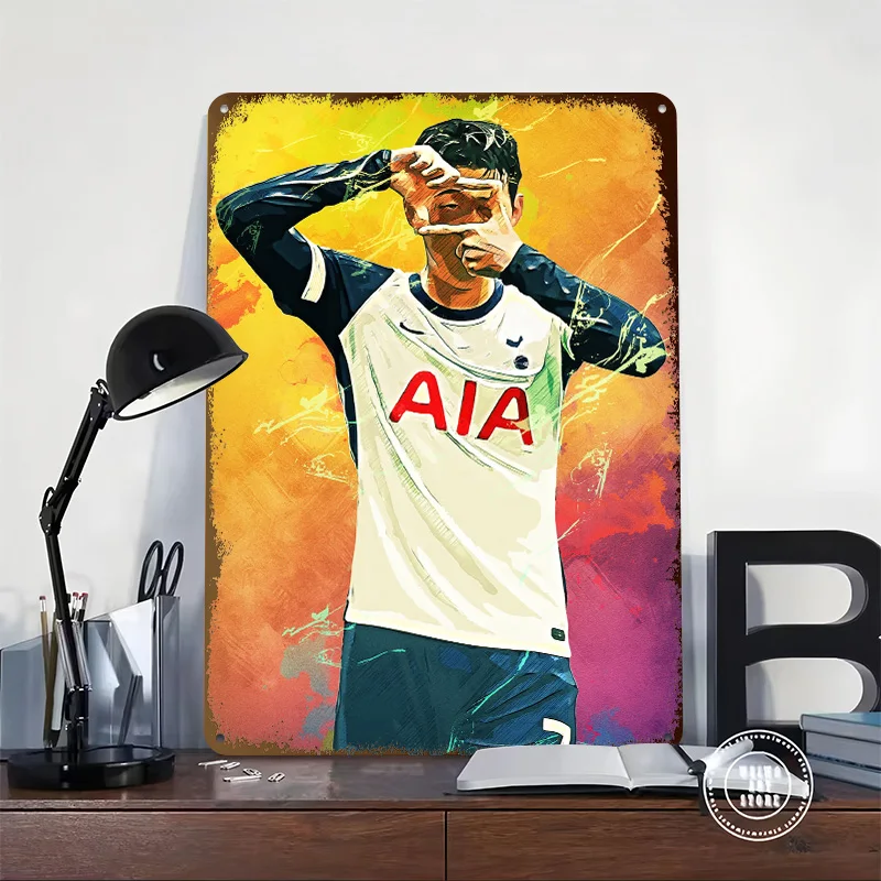 Son Heung Min Soccer Art Personalized 3D Textured Metal Poster Wall Art Tinplate Sign for Gaming Room Decoration Cozy Home Decor
