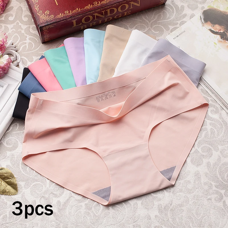 

Summer Solid Silk Panties Skin-friendly Female Underwear Lady Briefs Woman Knickers Underpant 10 Pcs/lot Seamless Women Panties