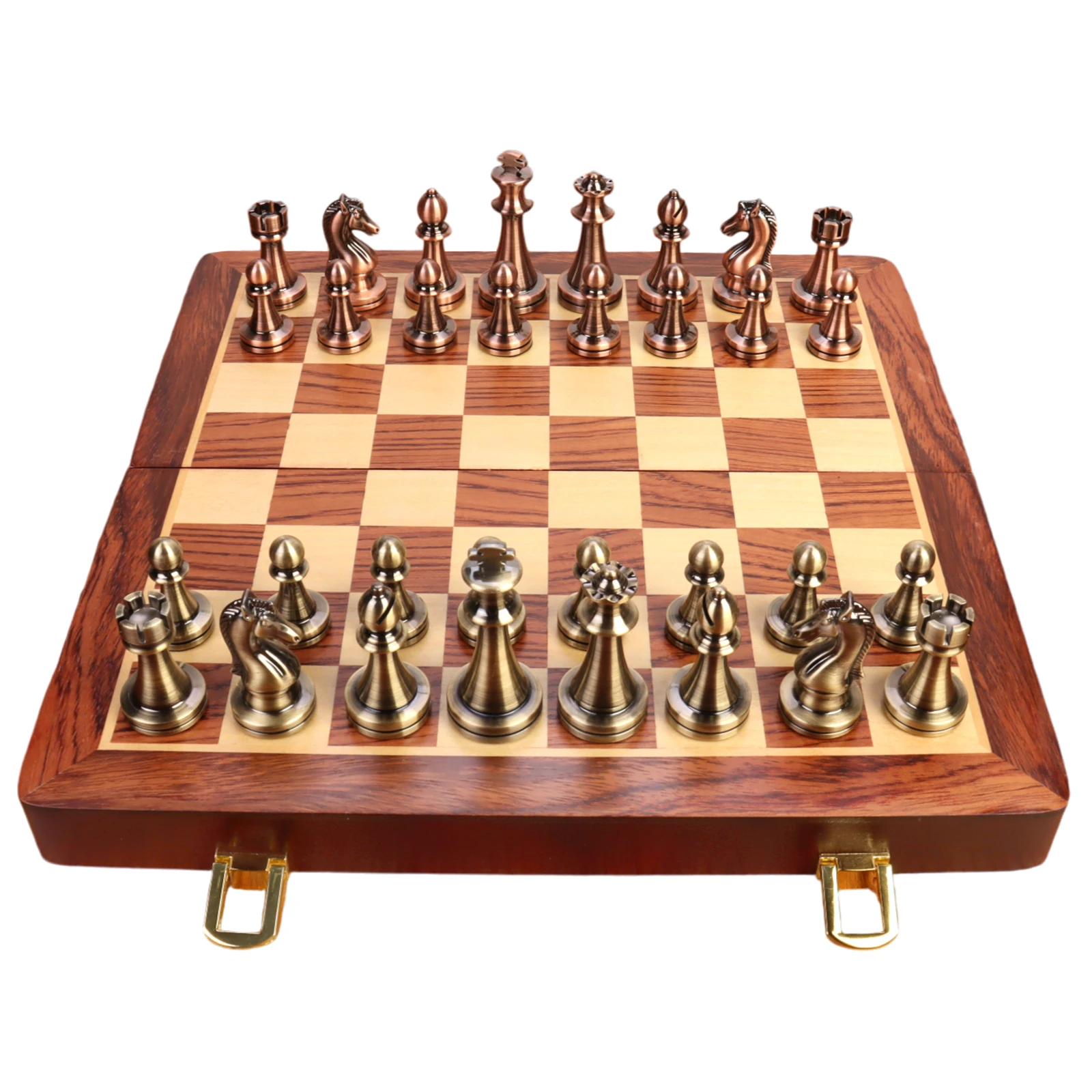 

39cm Luxury Wooden Chess Set Handcrafted Foldable Box with Weighted Zinc Alloy Pieces, Ideal Gift for Halloween, Thanksgiving