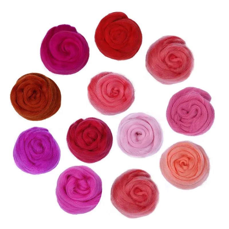 Zxiixz 100 جرام صوف مصبوغ ناعم ألياف صوف متجول لتقوم بها بنفسك إبرة التلبيد دمية التطريز الغزل مواد الخياطة أحمر أخضر أصفر