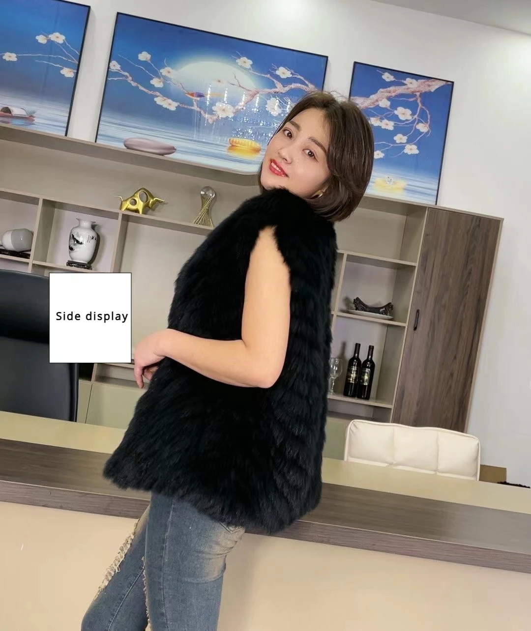 Hot-selling new mid-length V-neck fox fur striped fur jacket slim and versatile women's vest