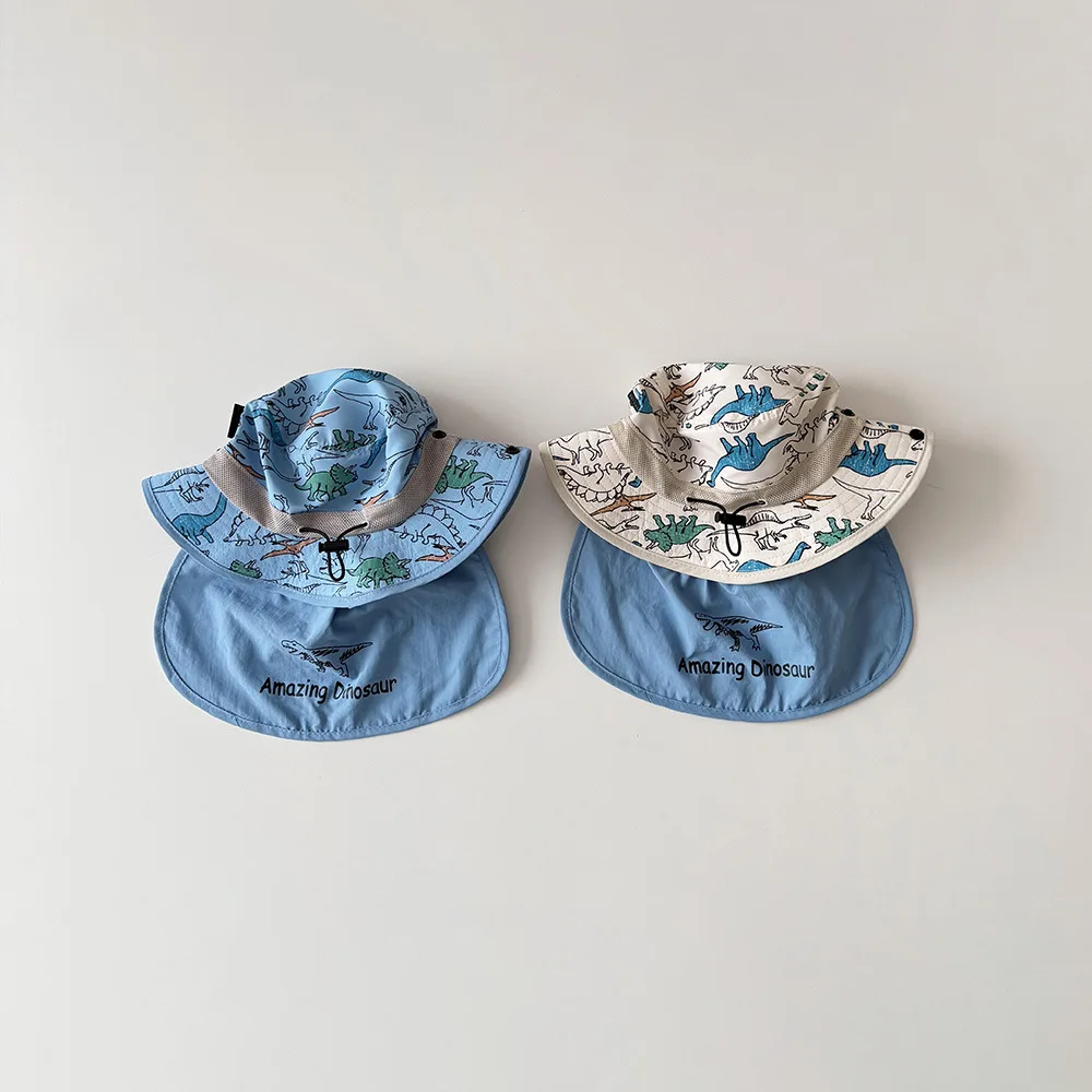 

Летняя шляпа с милым мультяшным принтом динозавра для маленьких девочек, детская шляпа-рыбак, милая детская быстросохнущая шляпа для активного отдыха на природе, солнцезащитная шляпа