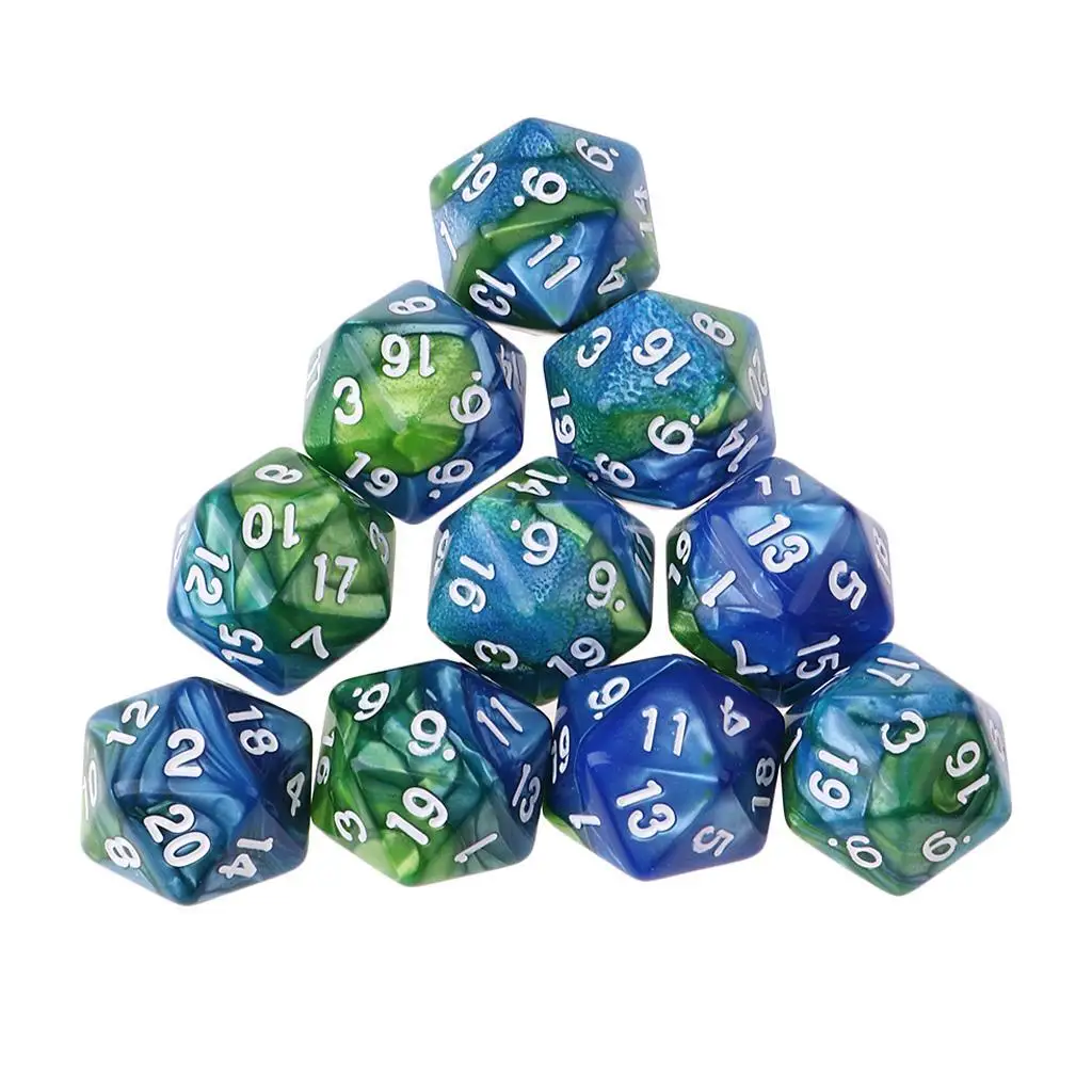 10pcs set 20 Sided D20 Dice for TRPG Game Blue Green