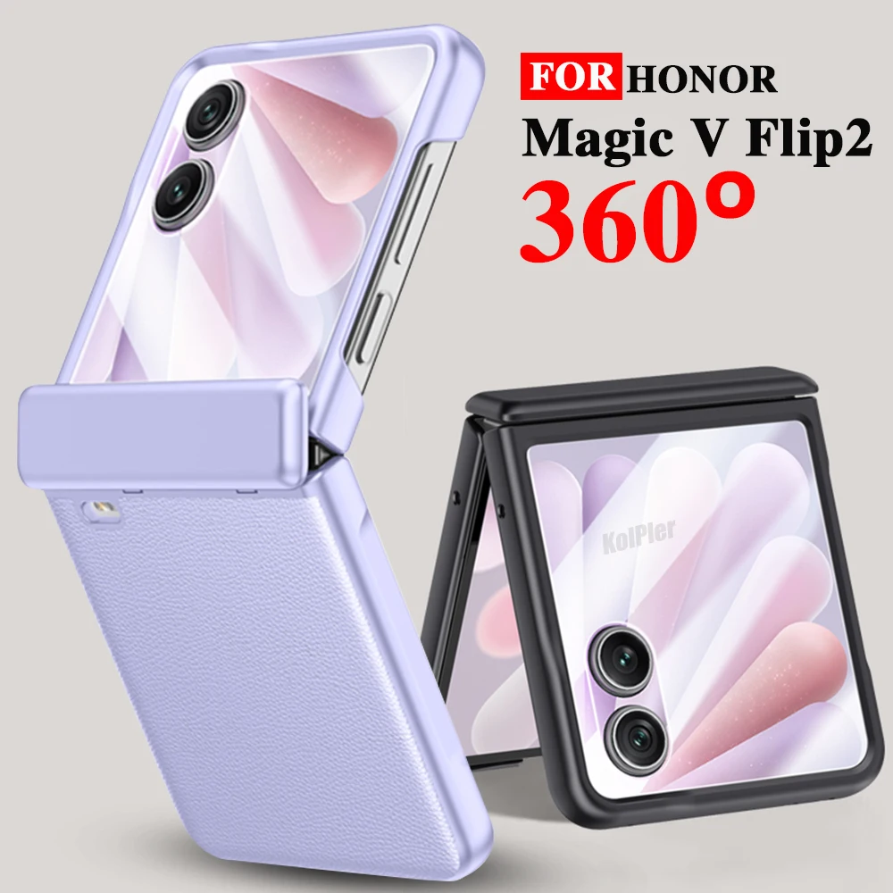 Para honor magic v flip 2 lente proteção de couro hd filme vidro escudo suporte integração dobradiça proteção à prova de choque caso do telefone
