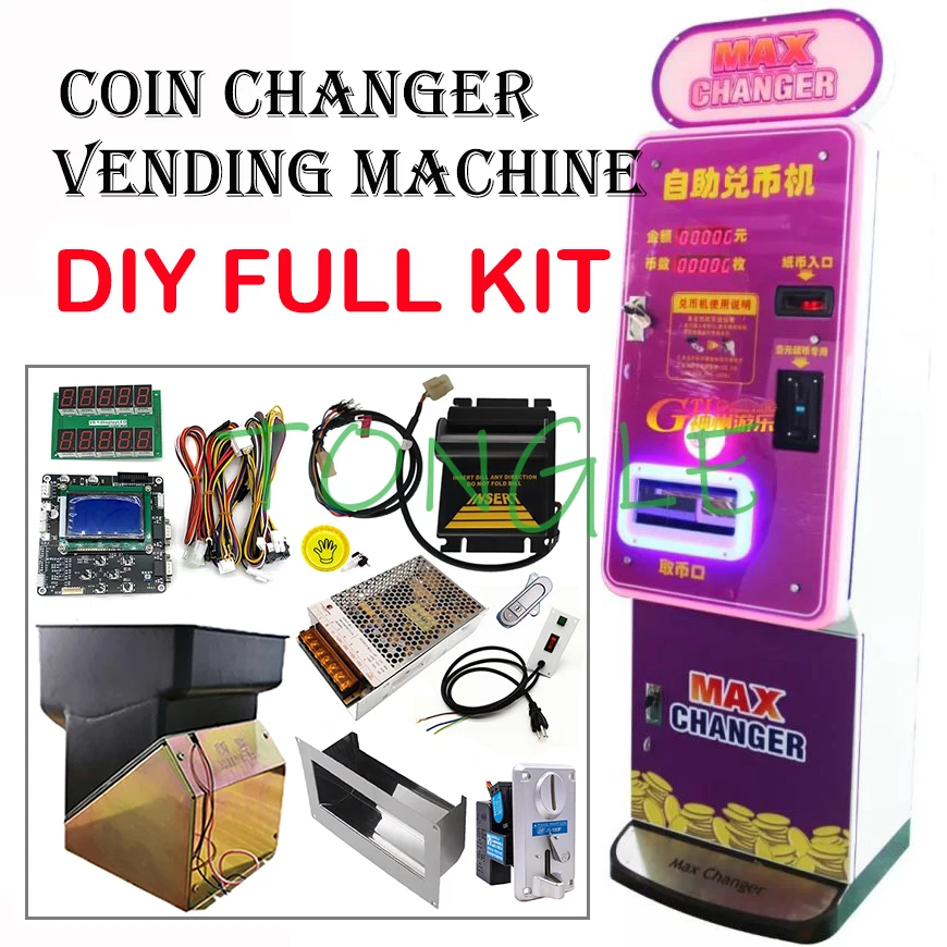 

LCD Display Coin Changer DIY Kit with Control Board Bill Acceptor Power Supply Coin Hopper for Arcade Vending Banknote To Token