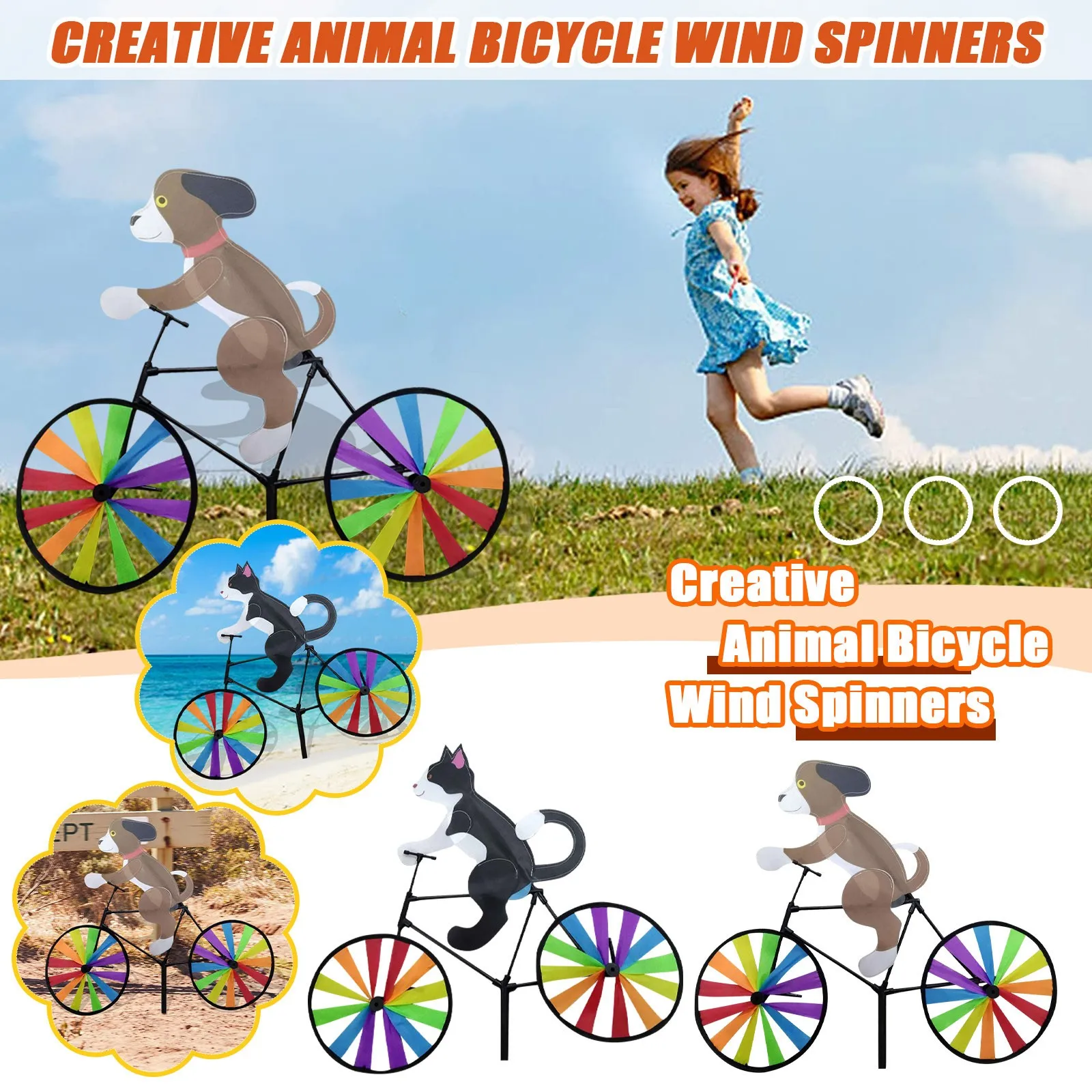 Animal Riding Bike Windmill Innovative Cartoon Cat Dog Wind Spinner Yard Art Decoration Garden Ornament Wind Portable - view 3