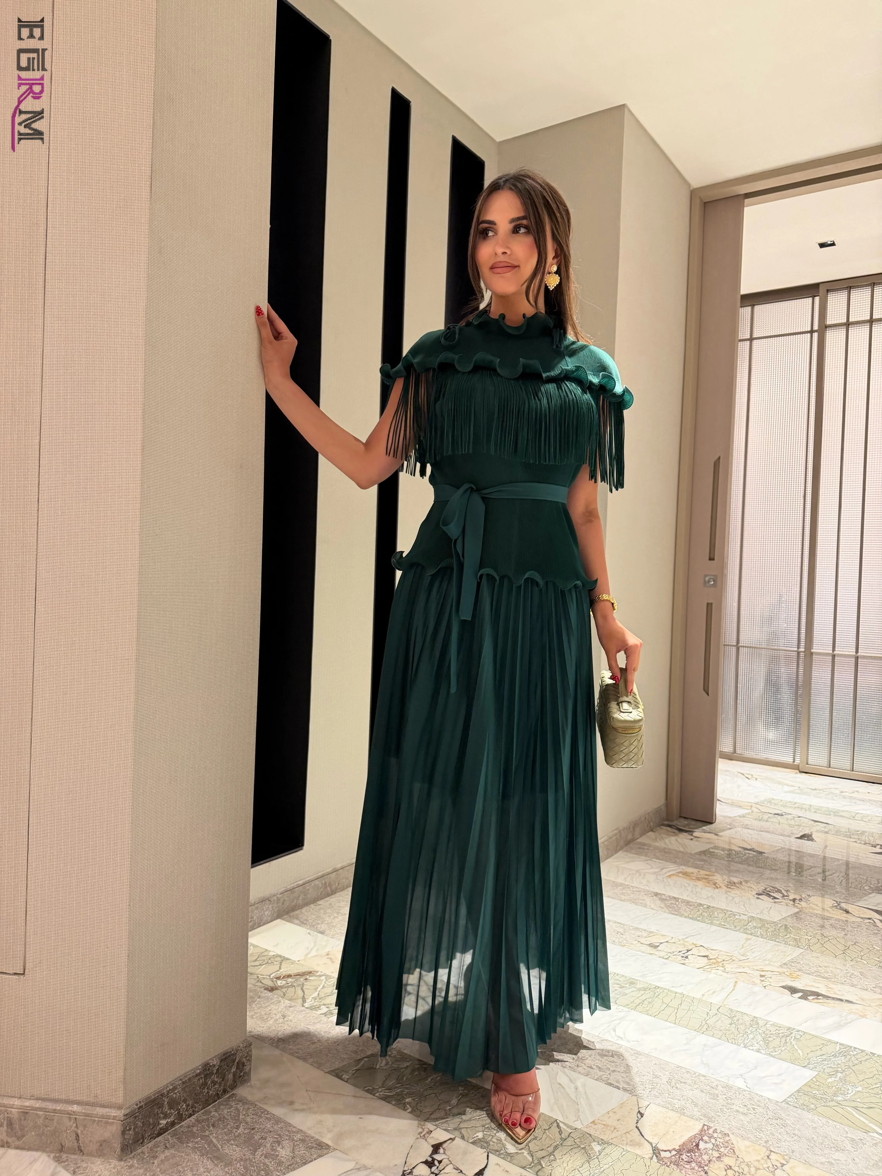EGRM PLEATS Sets New Middle East Oversized Fashion Two-piece Set Fringed Top and Loose Folds A Line Skirt New Miyaki Clothing