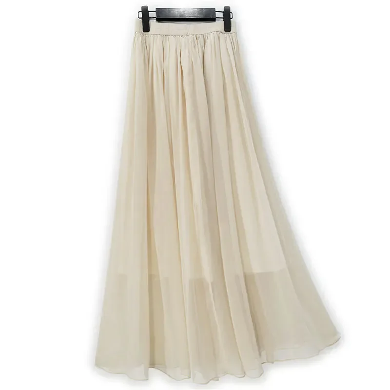 Vacation Style Large Swing Non Splicing 100% Natural Mulberry Silk Georgette High Waisted Women's Casual Rice Skin Beach Skirt