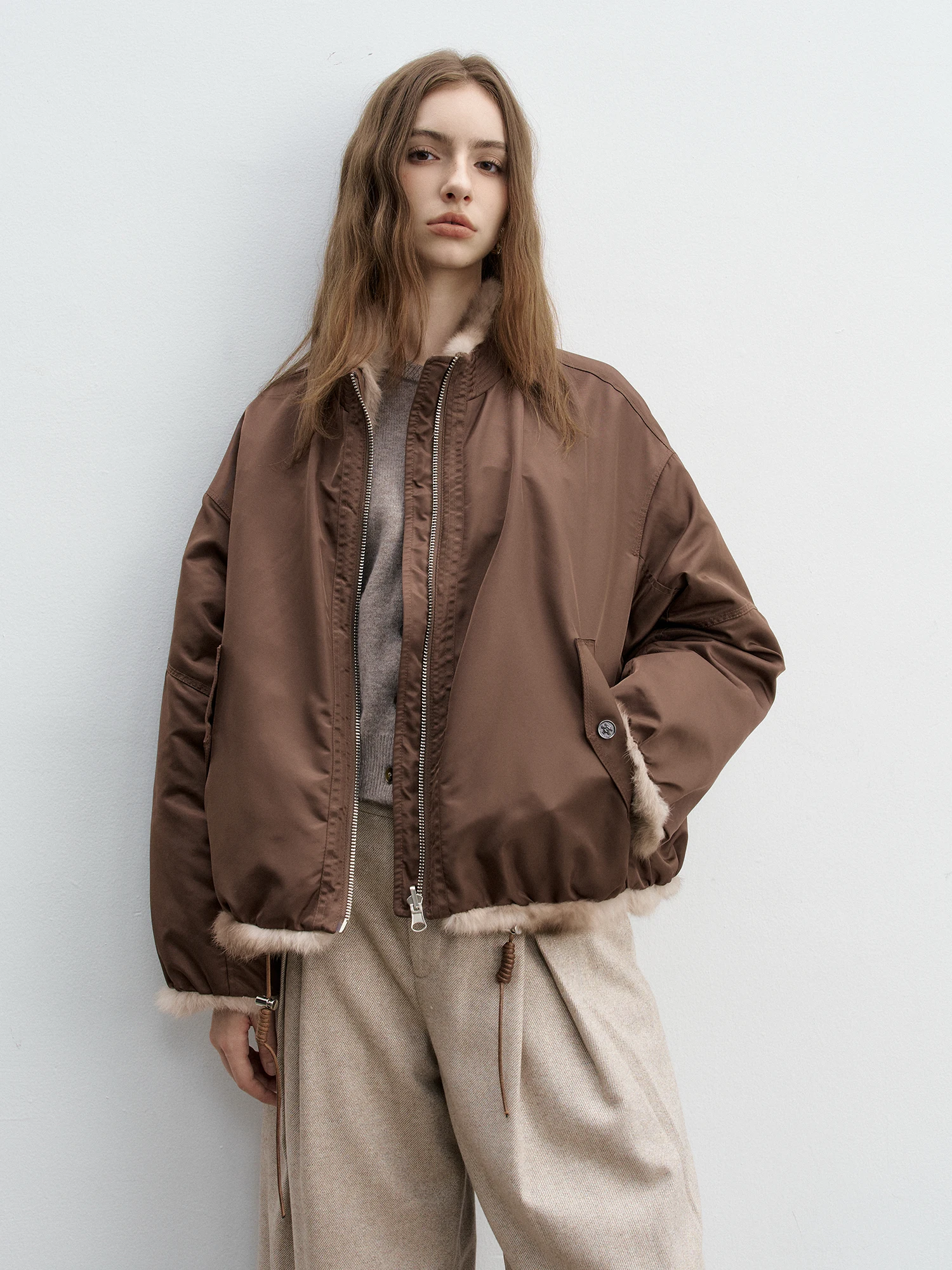 Double-Sided Wear Rabbit Fur Jaet ort Young Fem Leather Coat MANMONA Warmth All-Weather Sli Korean Version Coat