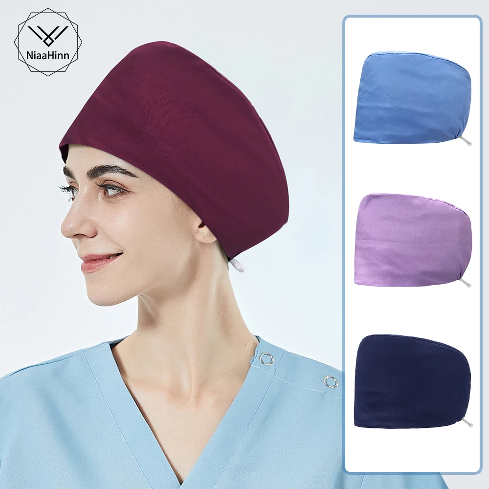 Unisex Surgical Caps Surgery Veterinary Dentist Scrub Breathable Nurse Doctor Head Cap Simple Adjustable Work Specific Hat Women