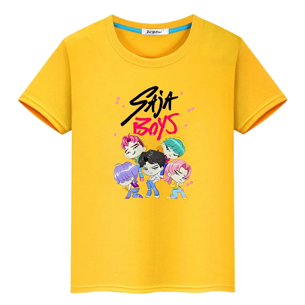 تي شيرت مطبوع للأولاد من Saja للأطفال الأولاد 10 سنوات kpop شيطان الصيادين 100% قطن Kawaii تي شيرت أنيمي قصير لطيف ملابس الفتيات y2k