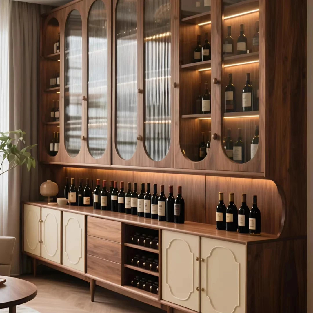 

Винный шкаф-бар OEM на заказ, уникальный дизайн, деревянный, для гостиной, мебель для винного погреба, с деревянными панелями и охлаждением