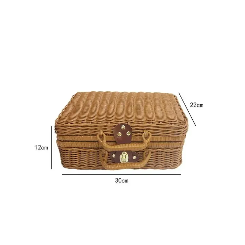 Basket Rattan Wicker Suitcase Picnic Woven Storage Vintage Box Handbag Hamper Camping Gift Bin Trunk Rustic Case Farmhouse Retro