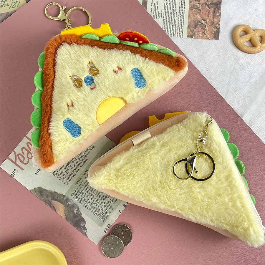 Portamonete in peluche con sandwich di cartone animato Simulazione creativa Giocattolo alimentare Portafoglio in peluche Ciondolo Moneta Borsa per cuffie Regalo per bambini