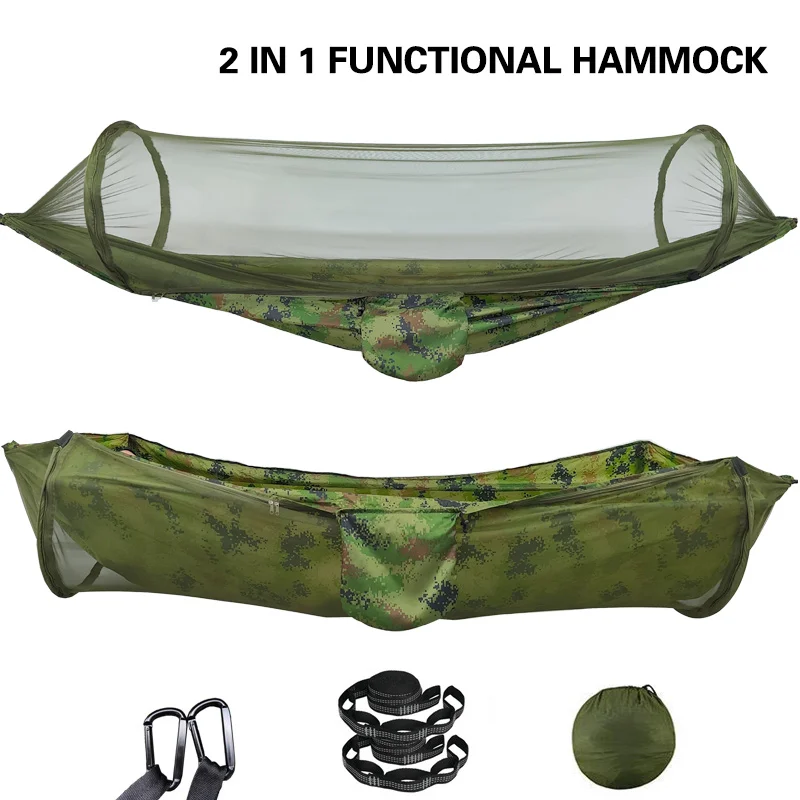 Automatic Quick-opening Mosquito Net Hammock Outdoor Camping Pole Hammock Swing Anti-rollover Nylon Rocking Chair Portable