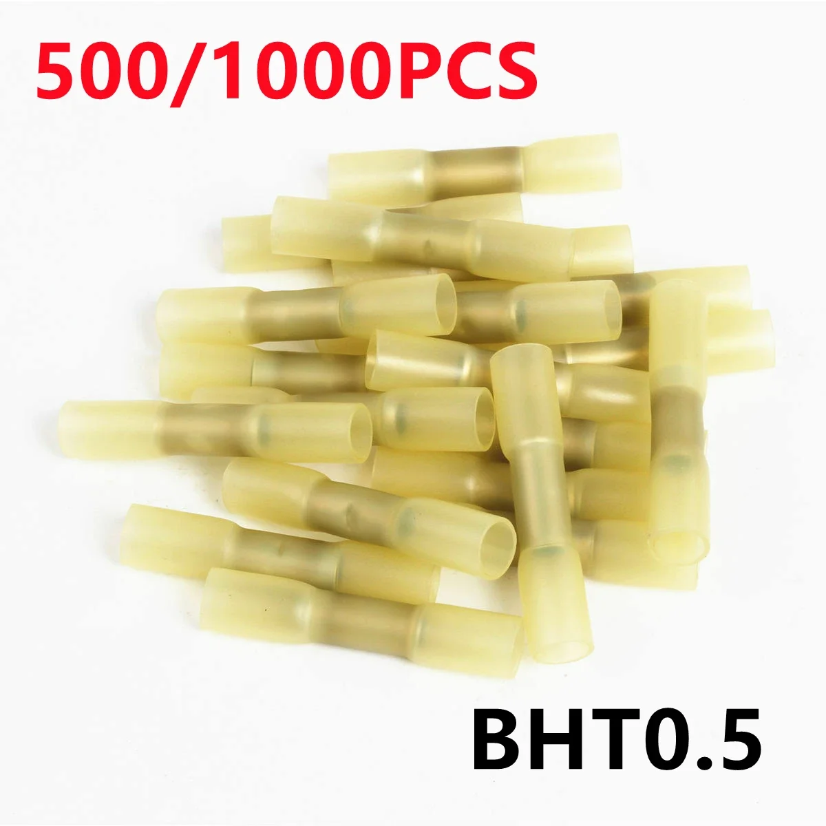 1000/500/100PCS BHT0.5 Crimp Terminals Heat Shrink Butt Splice Waterproof Connector 22-26 AWG 0.3-0.5mm2 Butt Heat Shrink Tube