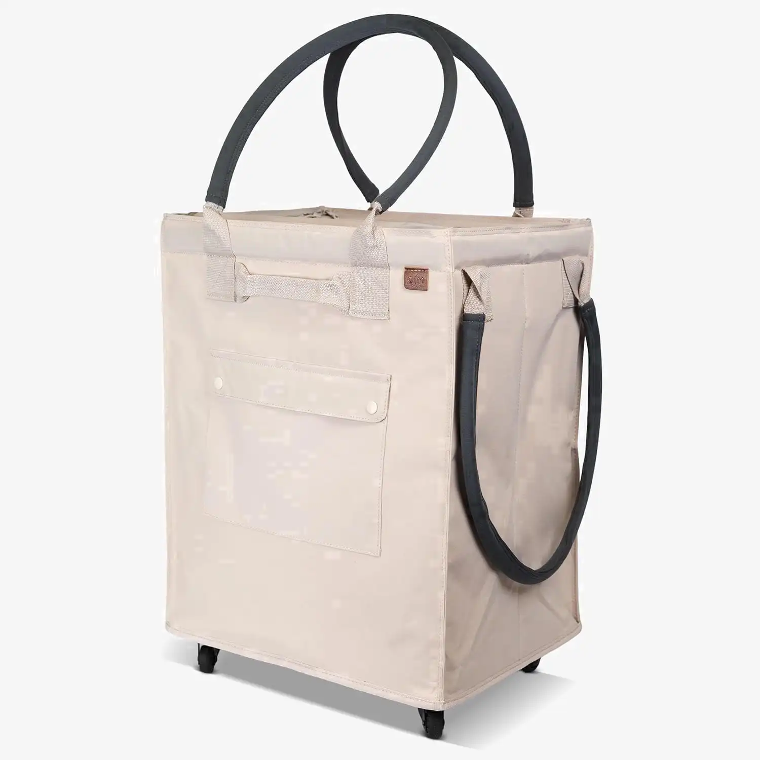 90L Collapsible Rolling Tote Bag with Wheels, Foldable Utility Cart for Laundry & Groceries, Cream