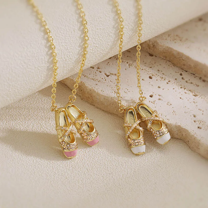 Exquisito collar con colgante de zapatillas de ballet con efecto de goteo de aceite, lujoso y colorido, diseño de nicho, de alta gama, apilable