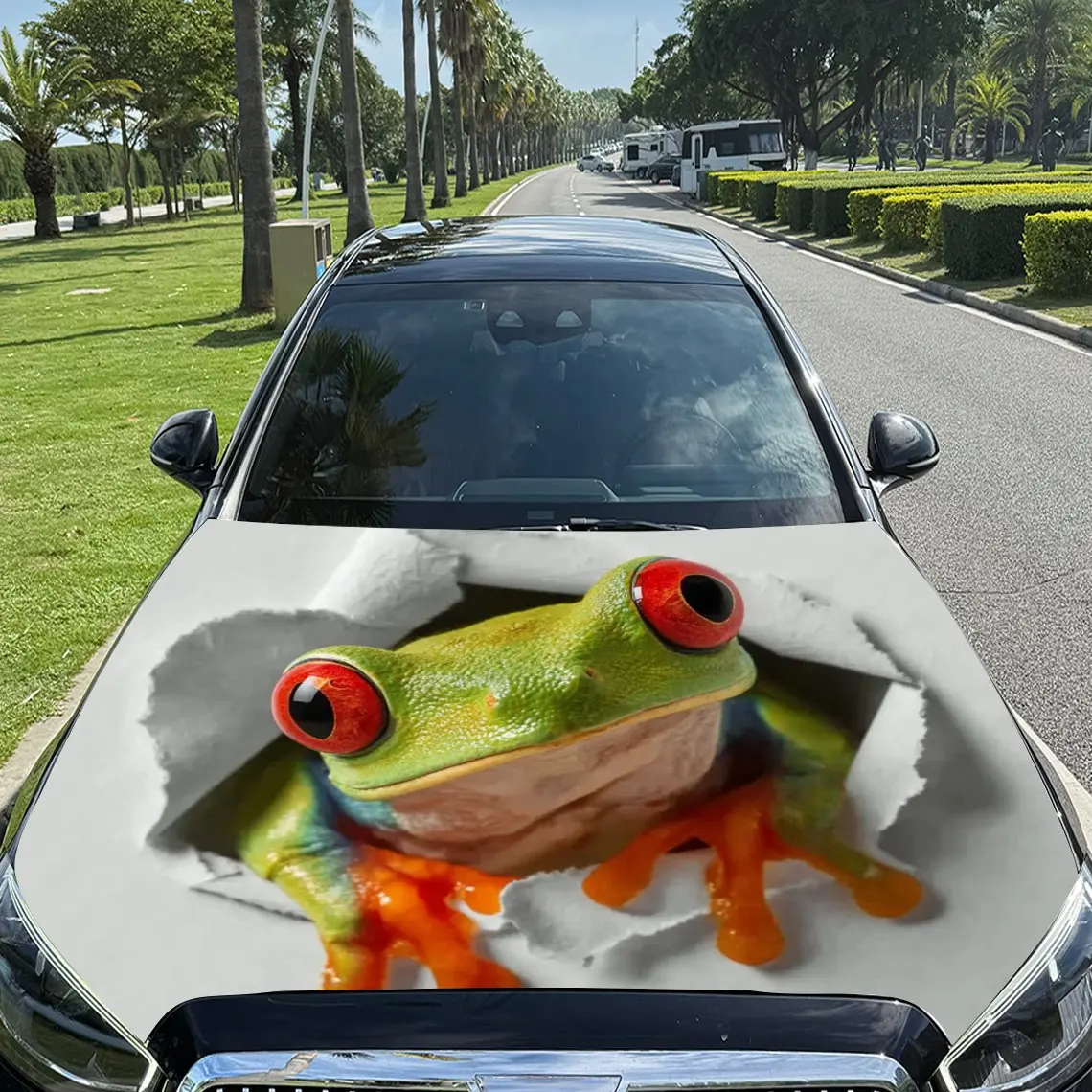 غطاء سيارة من الفينيل بنمط الضفدع اللطيف مقاوم للأشعة فوق البنفسجية، ملصقات زخرفية سهلة الاستخدام، مناسبة للشاحنات وسيارات الدفع الرباعي - متين، وات #1