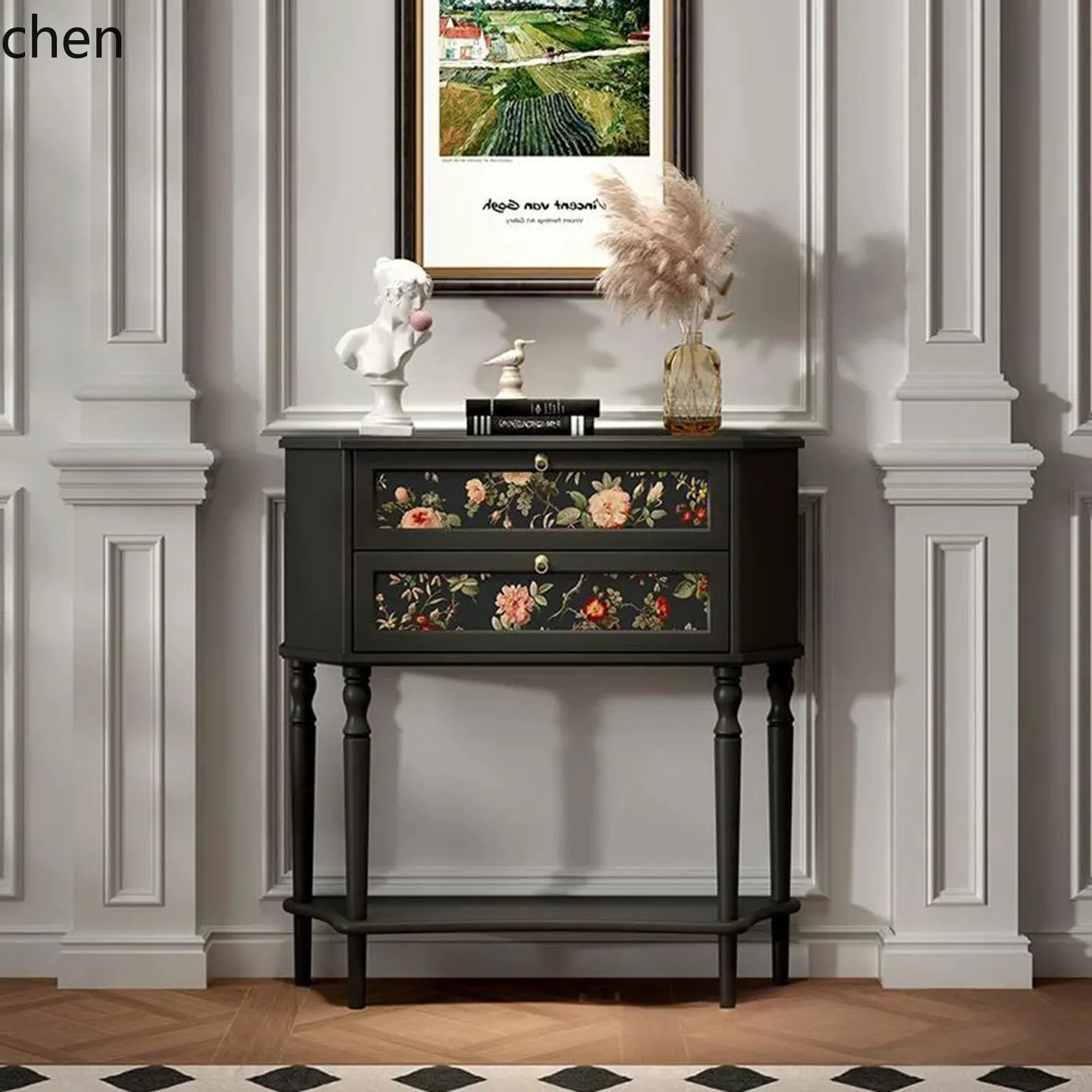 

LQC hand-painted solid wood entrance cabinet painted storage cabinet foyer corridor decorative side cabinet