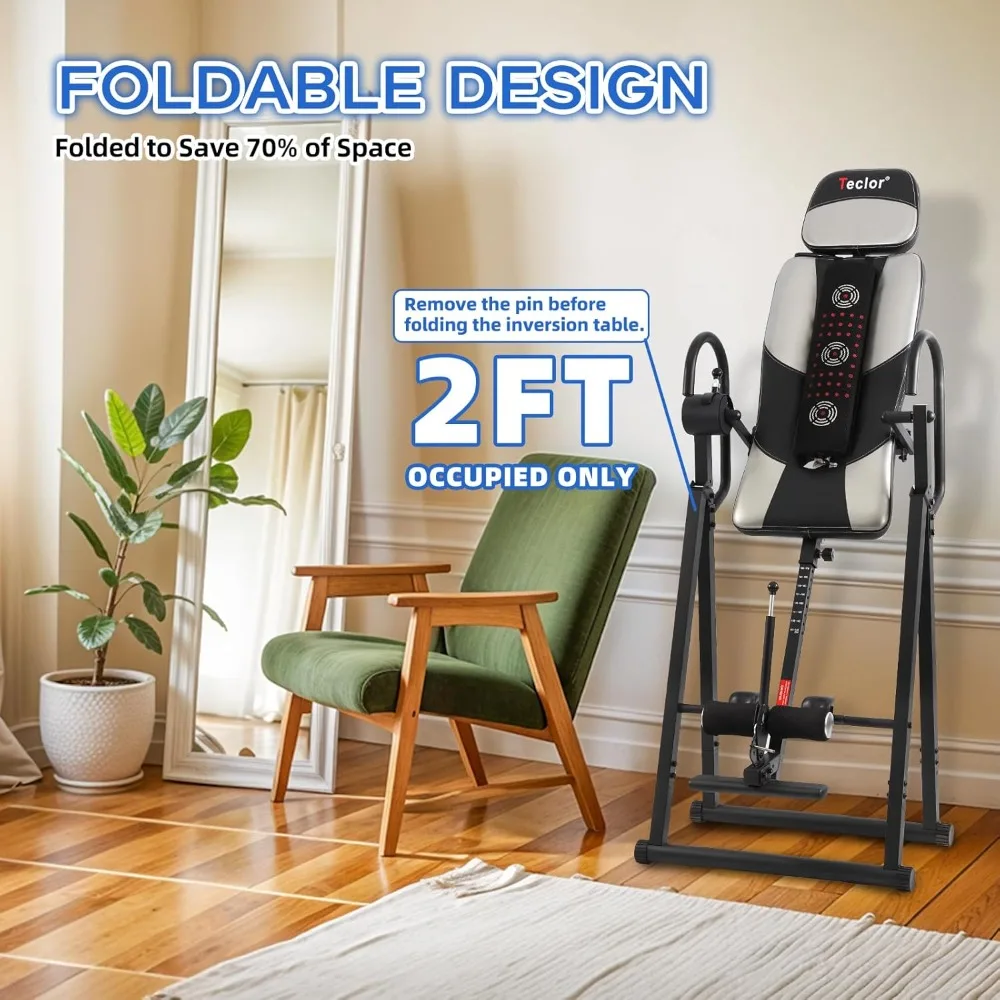 Advanced Heat and Massage Inversion Table for Back Pain Relief Heavy Duty 350 lbs Capacity Wider Thickened Backrest Strength