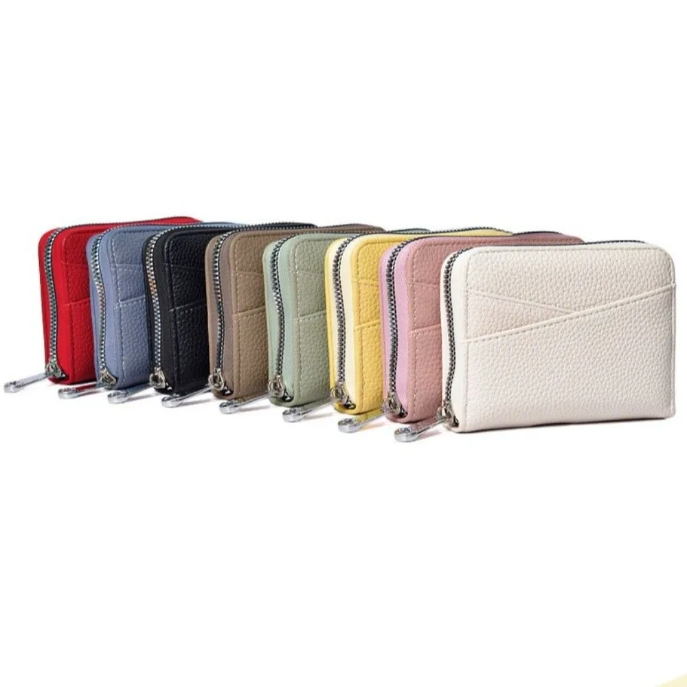 Simple Short PU Leather Wallet Multiple Card Slots Japanese Coin Pouch Large Capacity Solid Color Organ Card Holder Outdoor